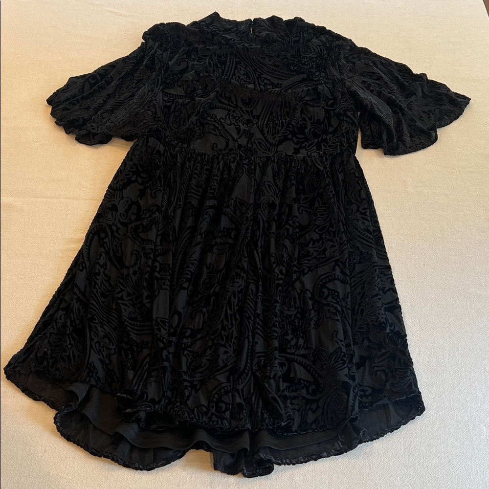 Maurices Black Velvet Burnout Short Dress